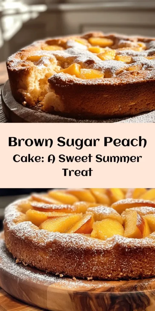 Enjoy the taste of summer with this delightful Brown Sugar Peach Cake! Bursting with juicy, fresh peaches and a hint of cinnamon, this easy recipe combines brown sugar and buttermilk for a moist and flavorful treat. Perfect for gatherings or a cozy dessert at home, it’s quick to whip up and even quicker to disappear. Serve it warm or at room temperature with a sprinkle of powdered sugar or a scoop of vanilla ice cream. Dive into this sweet summer delight!