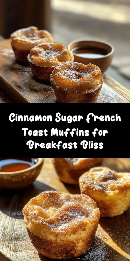 Elevate your breakfast game with these delicious Cinnamon Sugar French Toast Muffins! Perfectly fluffy and dipped in a sweet cinnamon mixture, they’re easy to make with just a few key ingredients like thick bread, eggs, milk, and spices. These muffins are baked to golden perfection and served warm with a drizzle of maple syrup. Great for brunch or a quick snack, this recipe is sure to impress family and friends. Try it today and enjoy every bite!