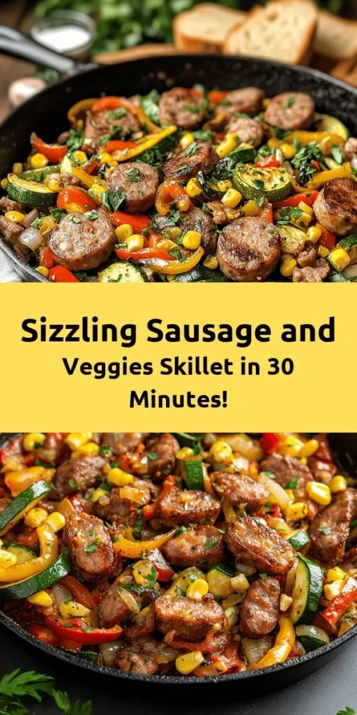 Looking for a tasty one-pan meal? Try this Sausage & Veggies Skillet Delight! Packed with juicy Italian sausage, colorful bell peppers, zucchini, and sweet corn, this dish is as healthy as it is flavorful. Ready in just 30 minutes, it’s perfect for a quick dinner! Serve it with crusty bread or over rice for a satisfying meal. Garnish with fresh herbs for that extra touch. Enjoy a burst of flavors in every bite!