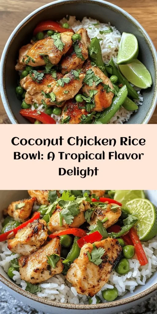 Bring a taste of the tropics to your dinner table with this delicious Coconut Chicken Rice Bowl! Made with fragrant jasmine rice cooked in creamy coconut milk, tender chicken thighs, and vibrant vegetables like red bell pepper and snap peas, this meal is a flavor-packed delight. It's easy to prepare in just 40 minutes, perfect for busy weeknights. Top it off with fresh cilantro and a squeeze of lime for a refreshing finish. Enjoy a bowl full of comfort!