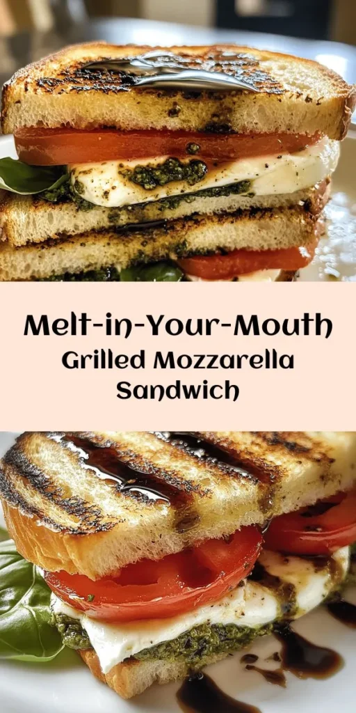 Indulge in the ultimate comfort food with this Cheesy Delight Grilled Mozzarella Sandwich! Made with crispy sourdough, fresh mozzarella, ripe tomato, and fragrant basil, it’s a flavor bomb that’s super easy to whip up. Spread some pesto and buttery goodness, then grill to perfection for gooey, melty bliss. Perfect for a quick lunch or snack, drizzle with balsamic glaze for that extra touch. Try it today and savor every cheesy bite!