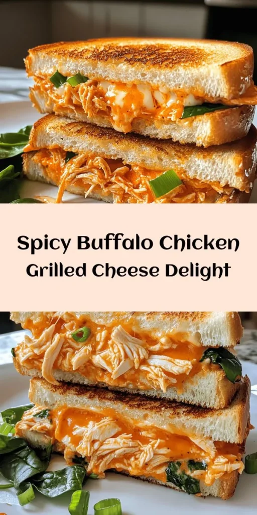 Get ready to indulge in a spicy twist on a classic favorite with this Buffalo Chicken Grilled Cheese Sandwich! Featuring crispy sourdough bread, shredded chicken tossed in buffalo sauce, and a blend of gooey cheddar and mozzarella, this sandwich is bursting with flavor. Ready in just 20 minutes, it's perfect for a quick lunch or dinner. Don’t forget to top it with fresh greens for added crunch! Enjoy the ultimate cheesy goodness!