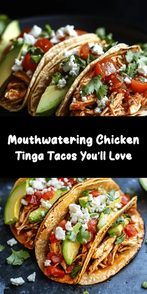 Discover the mouthwatering taste of Chicken Tinga Tacos with this easy recipe! Tender chicken thighs simmered in a smoky sauce of chipotle, fire-roasted tomatoes, and spices create an unforgettable filling. Serve these zesty tacos in warm tortillas and top with fresh cilantro, avocado, and queso fresco for a burst of flavor. Perfect for taco night or any gathering, this dish is sure to impress family and friends. Enjoy every bite!