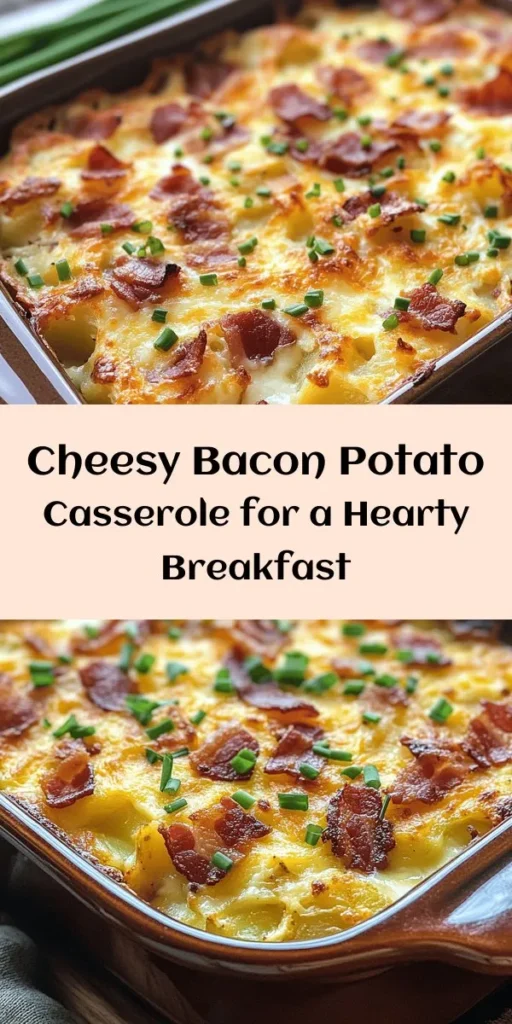 Start your day off right with this delicious Cheesy Bacon Potato Breakfast Casserole! Made with crispy bacon, creamy custard, and loaded with cheesy goodness, this easy-to-follow recipe is perfect for brunch or breakfast. With layers of golden hash browns and a blend of cheddar and feta, it's a crowd-pleaser that comes together in just one hour. Sprinkle with fresh chives for a pop of color and flavor. Serve warm and enjoy every bite!