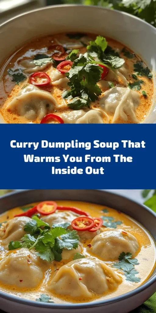 Dive into this Savory Spice Curry Dumpling Soup that's perfect for cozy nights! With tender dumplings filled with ground chicken or tofu and a flavorful coconut broth, this meal is both satisfying and delicious. The warm spices and fresh herbs make every bowl a treat. Easy to make and perfect for sharing, this recipe serves four and comes together in about an hour. Garnish with cilantro and chilies to elevate your experience. Enjoy a unique twist on classic comfort food!