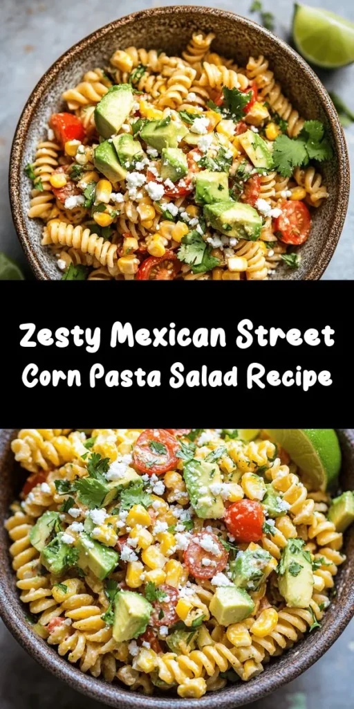 Experience the vibrant flavors of summer with this Mexican Street Corn Pasta Salad! A beautiful blend of fusilli pasta, grilled corn, fresh vegetables, and creamy avocado, this dish is not only delicious but also a feast for the eyes. Tossed in a zesty lime dressing and topped with crumbled cotija cheese, it’s perfect for picnics, barbecues, or as a refreshing side at dinner. Easy to make and bursting with color, this salad will become a new favorite!