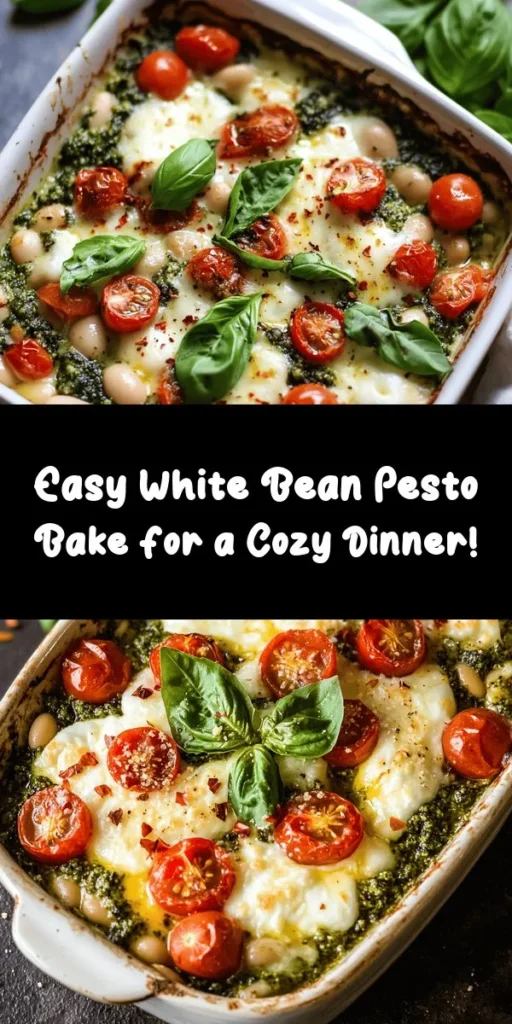 Discover a delicious and easy White Bean and Pesto Bake that's perfect for any meal! Made with creamy white beans, vibrant basil pesto, cherry tomatoes, and fresh spinach, this dish is topped with gooey mozzarella and Parmesan for an irresistible finish. It's not just flavorful but also packed with nutrients. Perfect as a hearty main or a flavorful side, this bake is sure to impress. Enjoy it warm with a sprinkle of fresh basil!