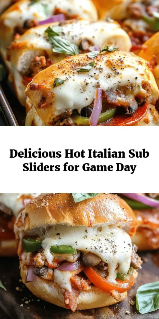 Get ready to indulge in these flavorful Hot Italian Sub Sliders! Packed with crumbled Italian sausage, pepperoni, vibrant veggies, and melted mozzarella and provolone cheeses, these sliders are sure to impress. Perfect for game day or a fun family dinner, they come together quickly and are baked to golden perfection. Garnish with fresh basil for an extra touch of flavor. Enjoy these delicious bites with your favorite dipping sauce!
