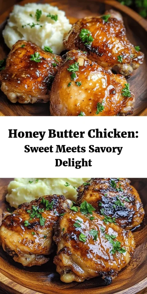 Treat your taste buds to this Sweet & Savory Honey Butter Chicken! Marinated in a flavorful buttermilk blend, these crispy chicken thighs are drizzled in a luscious honey butter sauce, creating a perfect balance of sweetness and richness. Easy to prepare and serve with your favorite sides like mashed potatoes or veggies, this dish is perfect for weeknight dinners or special occasions. Garnish with fresh parsley for an added touch! Enjoy the deliciousness!