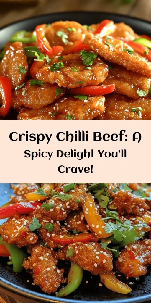 Indulge in the delightful flavors of Crispy Chilli Beef! This mouthwatering dish features tender beef flank steak coated in a crispy batter, fried to golden perfection, and paired with vibrant stir-fried bell peppers and onions. Toss it all together in a sweet and spicy chili sauce for a burst of flavor. Perfect for a weeknight dinner and sure to impress your family and friends. Garnish with fresh coriander and sesame seeds for an irresistible touch!