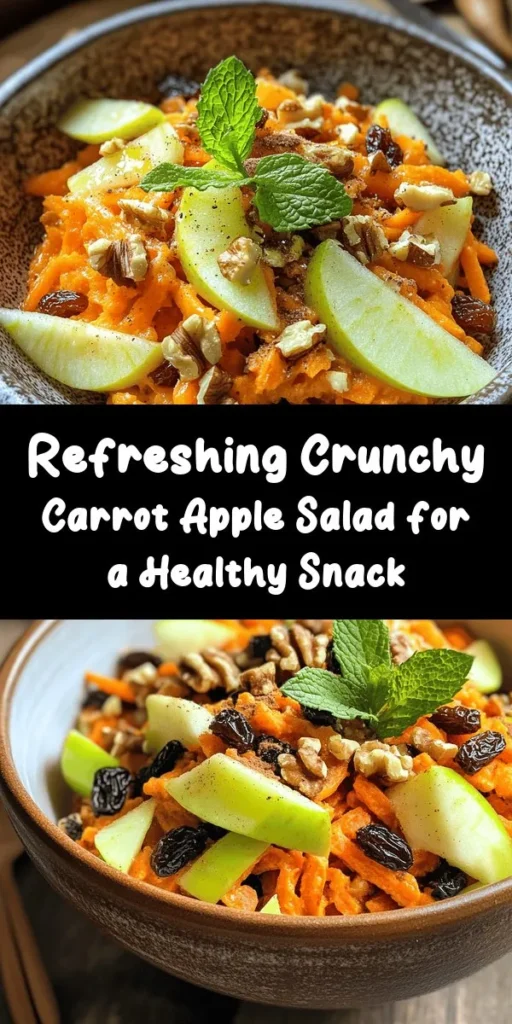 Discover a refreshing and healthy Crunchy Carrot Apple Delight that's perfect for any occasion! This vibrant salad combines grated carrots, crunchy apple slices, and a medley of raisins and nuts, all harmonized by a creamy dressing of Greek yogurt, honey, lemon juice, and a dash of cinnamon. It's quick to prepare and can be chilled for added flavor. Garnish with fresh mint for an extra pop. Enjoy this deliciously nutritious dish that everyone will love!