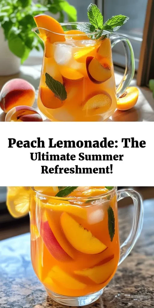 Quench your thirst with this delightful refreshing peach lemonade! Bursting with the sweetness of ripe peaches and the tang of freshly squeezed lemons, this easy recipe is perfect for hot days. Made in just 40 minutes, it combines peach puree, lemon juice, and sugar, all topped with ice and garnished with fresh mint. Explore fun flavor variations like mint, sparkling, or berry additions to create your perfect summer drink. Cheers to homemade refreshment!