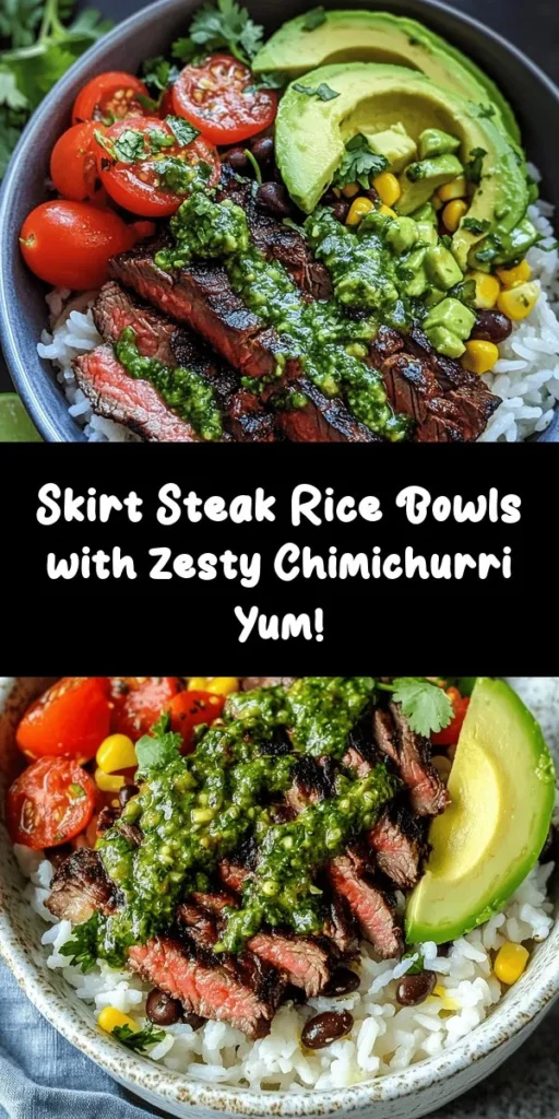 Try these Sizzling Skirt Steak Rice Bowls with Zesty Chimichurri for a flavorful dinner that’s quick and easy! Marinate skirt steak in a smoky mix and grill it to perfection. Serve it over a bed of rice with black beans, corn, and fresh avocado, all topped with a vibrant chimichurri sauce. Perfect for busy weeknights, this dish is not only delicious but also packed with fresh ingredients and bright flavors. Enjoy a taste of indulgence at home!