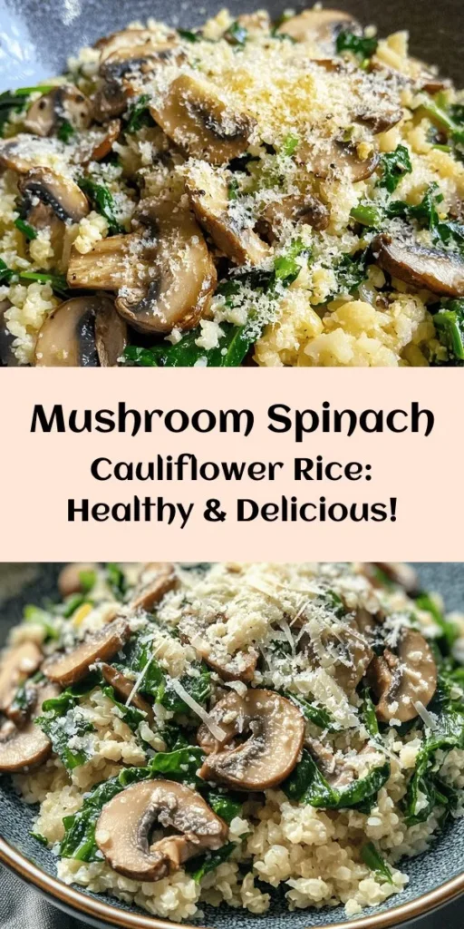 Enjoy a delicious and healthy Mushroom & Spinach Cauliflower Rice Delight that's both easy to make and bursting with flavor! This simple recipe uses riced cauliflower, sautéed mushrooms, and fresh spinach, all seasoned perfectly with garlic and herbs. Ready in just 25 minutes, it's a perfect low-carb side dish or a light main meal. Add a sprinkle of Parmesan cheese for extra richness and a splash of lemon for freshness. A nutritious and tasty addition to your dinner table!