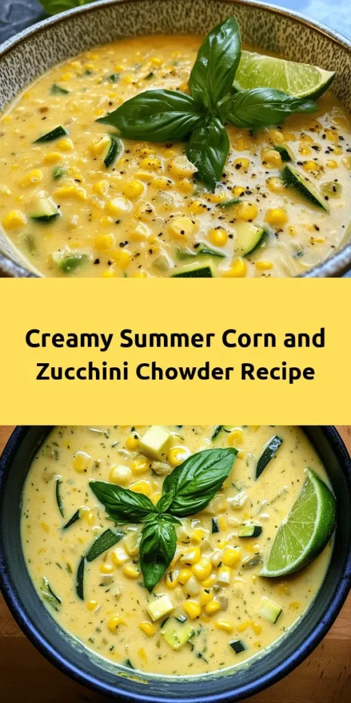 Indulge in the flavors of summer with this delightful Corn and Zucchini Chowder! Packed with fresh corn, tender zucchini, and fragrant spices, this creamy dish is perfect for a light, satisfying meal. Made easy with vegetable broth and coconut milk, it’s both comforting and refreshing. Serve it warm, garnished with fresh basil and a squeeze of lime for a zesty finish. Ready in just 40 minutes, it's a perfect addition to your summer recipe collection!
