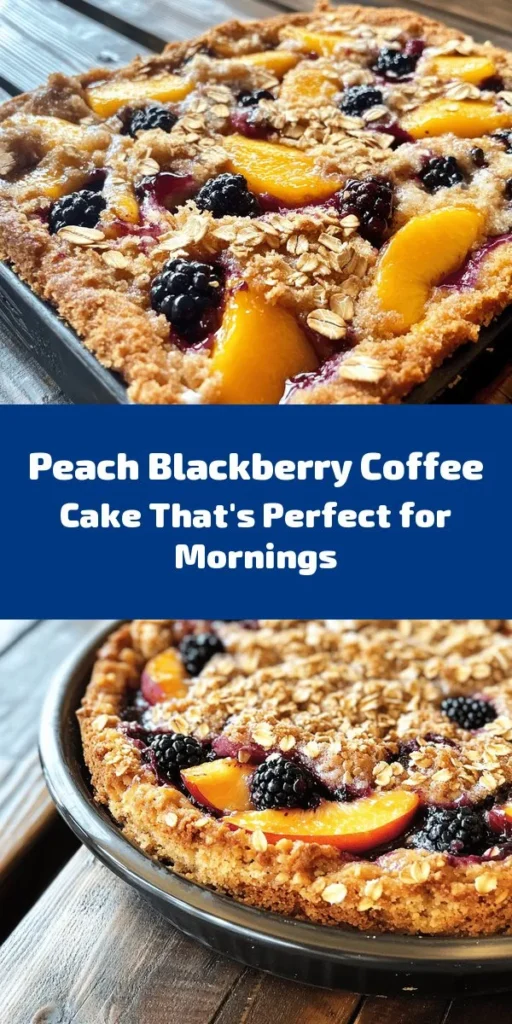 Indulge in the deliciousness of Peach Blackberry Coffee Cake Delight! This moist and flavorful cake is made with fresh peaches and blackberries, making it a perfect treat for any occasion. The crumbly oat topping adds just the right crunch. Easy to prep in 20 minutes, bake, and enjoy in just 50! Optionally drizzle with a sweet glaze for an extra touch. Serve warm with coffee or tea for a delightful experience! Perfect for brunch or dessert!