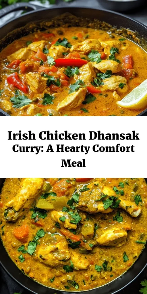 Warm up with this Hearty Irish Chicken Dhansak Curry! This delightful dish combines tender chicken thighs, red lentils, and vibrant vegetables simmered in a rich coconut milk sauce. Infused with fragrant spices like turmeric and garam masala, it's not only delicious but also comforting. Perfect for a family dinner, serve it with fluffy basmati rice or naan. Quick prep and easy steps make it a must-try for any curry lover!