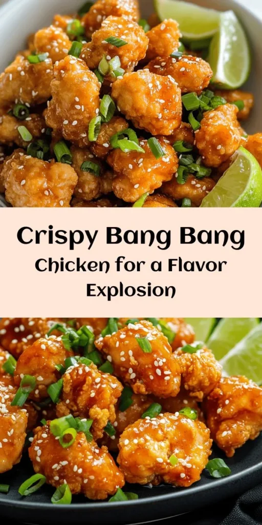 Get ready for a flavor explosion with this Crispy Bang Bang Chicken! This easy recipe features juicy chicken thighs marinated in buttermilk, coated in a seasoned flour mix, and fried to golden perfection. Toss the crispy bites in a deliciously spicy Bang Bang sauce made with mayo, sweet chili, and sriracha for a kick. Garnished with green onions and sesame seeds, this dish is perfect for dinner or a party appetizer. Enjoy the crunch and flavor in every bite!