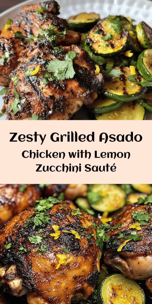 Elevate your dinner with this Grilled Asado Chicken paired with Zesty Sautéed Lemon Zucchini. The marinade infuses the chicken thighs with delicious flavors, while grilling ensures a crispy skin. The sautéed zucchini, bursting with lemon zest and garlic, makes a perfect, refreshing side. Quick to prepare and cook, this meal is ready in just 35 minutes. Enjoy a tasty dish that’s sure to impress! Perfect for family dinners or gatherings.